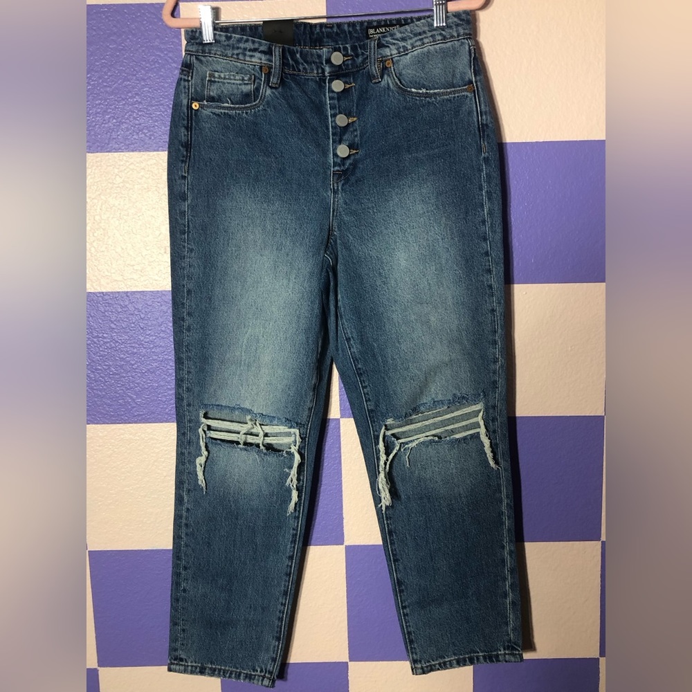 NWT Blank NYC Slim High Rise Crop Button Up Distressed Jeans - Size 29